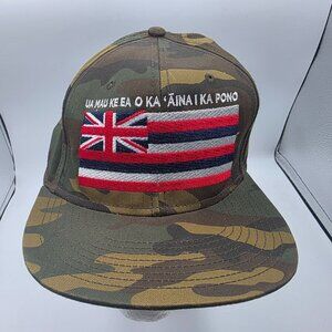 Otto Camo Snapback Hawaiian Flag Hat Green UA MAU KE EA O KA ΑΙΝΑ Ι ΚΑ ΡΟΝΟ